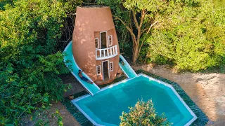 We Build The Most Beautiful Multi Story Villa with Around Slides Bamboo Swimming Pool