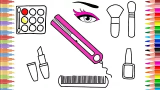 How to Draw Set of Female Accessories | Coloring Pages For Girls Makeup, Nail Vanish, Lipstick