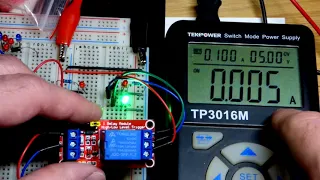 Electro magnetic relay module adjustable high low trigger input learning electronics lesson 0053