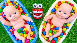 Satisfying ASMR | BathTubs Full of Mixing Glossy Candy with Magic Grid Balls & Slime Skittles