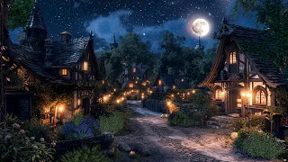 Fantasy Village Ambience At Night | Relaxing Sounds at Night, Crickets, Winds | Sleep, Study, Work