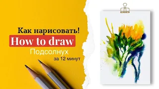 Как нарисовать ПОДСОЛНУХ АКВАРЕЛЬЮ за 12 минут!