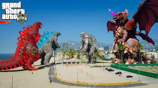 Shin Godzilla, Atomic Godzilla vs Godzilla Destroyah, Mechagodzilla - Epic Battle ( GTA V Mods )