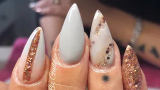 GREY AND COPPER ALMOND ACRYLIC NAILS | NOT POLISH