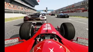 Racing Onboard Ferrari F1 F2004 vs Super Cars at Barcelona-Catalunya