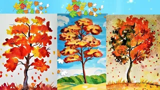 3 мастер класса нарисовать осеннее дерево, Paint an autumn tree.