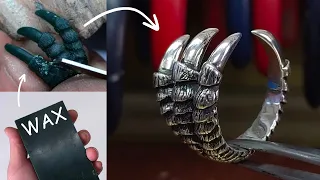 MAKING SILVER EAGLE CLAW RING MEN'S JEWELRY wax carving