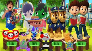 Tag with Ryan vs PAW Patrol Ryder Run All Ryan's World Characters vs All PAW Patrol Pets Combo Panda