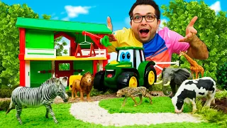 Çocuklar için eğitici video. Oyuncak traktör Johnny ile vahşi ve evcil hayvanları öğrenelim.