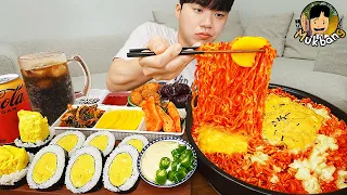 ASMR MUKBANG | fire noodle ramyeon, kimbap, kimchi recipe ! eating