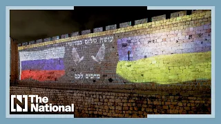 Jerusalem's occupied Old City lights up in colours of Ukraine and Russia flags