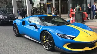 Saw 2023 Blue/Yellow Ferrari 296 Supercar In Knightsbridge London