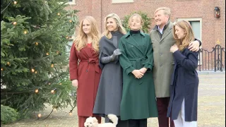 Dutch royals send their Season's greetings - posing at the palace's Christmas tree