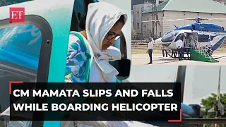 CM Mamata Banerjee falls while taking a seat after boarding her helicopter in Durgapur