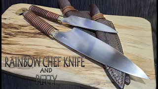 KNIFE MAKING / RAINBOW CHEF AND PETTY KNIFE SET 수제칼 만들기 #144