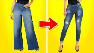 Ideias e Truques barra de Calça Jeans | Recycling And Transformation Of Old Pant Jeans apertado