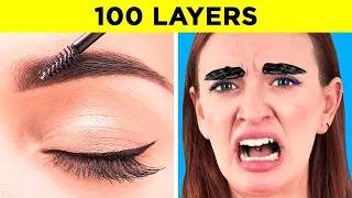 100 LAYERS OF MAKEUP CHALLENGE || Ultimate 1000 Layers Of Nails, Lipstick, Make Up By 123 GO! Like