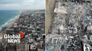 Israel-Hamas war: Haunting drone footage shows before and after of Gaza following 6 months of war