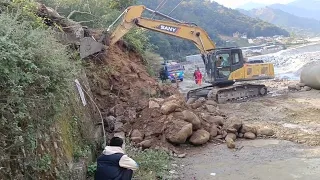 Landslide cutting with excavator in hills road 🛣️ Nepal #civilengineering #engineering #surjityadav