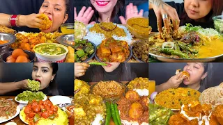 ASMR EATING VEG PULAO, PALAK PANEER, BUTTER NAAN, CHOLE BHATURE, GOBI PAKODA, RAJMA CHAWAL, RAITA