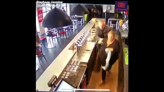 A horse galloped into this cafe in France