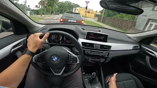 2022 BMW X1 18i POV. Test Drive. Latvia, Riga. Cloudy day 4K 60FPS