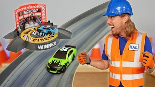 NASCAR Toy Race Track with Handyman Hal | Let's go Racing!