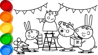 🎊Birthday Celebration with Peppa pig and friends drawing and coloring|Fun kids coloring|