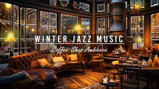 Warm Jazz Piano Music With Snowstorm, Crackling Fire & Cats in Coffee Shop❄️Winter Ambience to Sleep