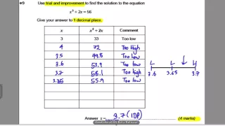 Trial and Improvement 2 (GCSE Higher Maths): Exam Qs 2