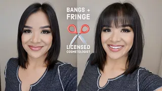 HOW TO CUT YOUR OWN BANGS / FRINGE AT HOME | LICENSED COSMETOLOGIST: technique, tips, styling