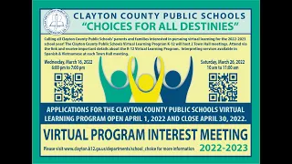 2022-2023 CCPS Virtual Learning Program Town Hall Meetings