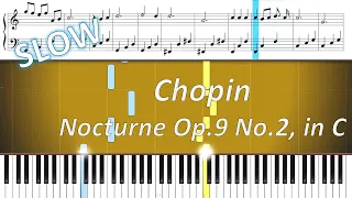 Chopin - Nocturne op.9, n.2 (in C, easy piano tutorial slow)