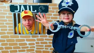 Margo playing as Cop LOCKED UP Nastya in Jail Playhouse Toy for Kids