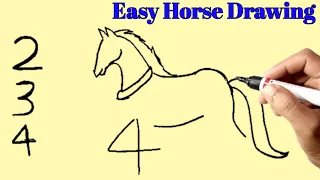 Easy Horse Drawing | Easy Horse Drawing Step By Step | Horse Drawing from 234 Number