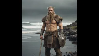 On the seashore a Viking stands