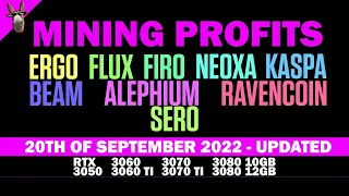 Updated mining profits - 20th Sept. ERGO RVN FIRO NEOXA BEAM GEMLINK SERO ALEPHIUM FLUX KASPA profit