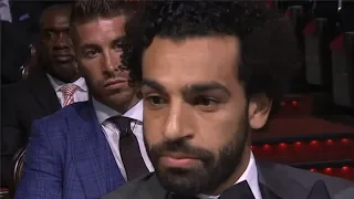 Sergio Ramos looks on awkwardly as Mo Salah talks about his incredible debut season at Liverpool