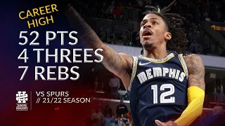 Ja Morant 52 pts 4 threes 7 rebs vs Spurs 21/22 season