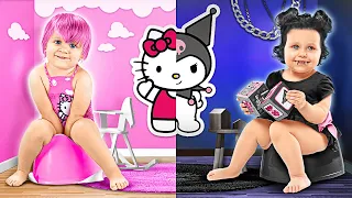 Relooking de chambre Hello Kitty VS Kuromi ! Transformation de chambre : noir VS rose !