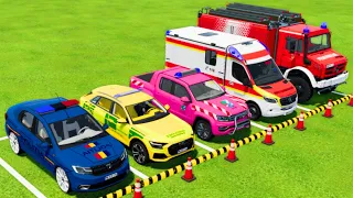 DACIA, AUDI, VOLKSWAGEN POLICE CARS, MERCEDES AMBULANCE and FIRE DEPARTMENT TRANSPORTING ! FS22