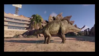 Битва Трицератопса и Стегозавра в Jurassic World Evolution 2.