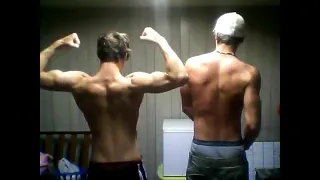 Two muscular teen flexing ripped muscle / Read description