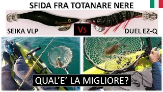 Pesca alle seppie dal kayak. Sfida tra totanare nere: Seika Squid Jig VLP vs Duel Ez-Q Dartmaster.