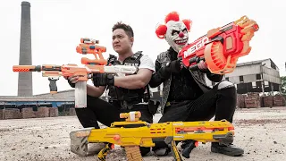 LTT Films : 1st Squad Silver Flash Nerf Guns Fight Crime Group Rocket Mask Brick Factory