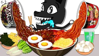 Animation Mukbang Set Cartoon Dog | Fideos Picantes al Fuego | ESP Toons