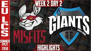 MSF vs GIA Highlights | EU LCS Summer 2018 Week 2 Day 2 | Misfits Gaming vs Giants Highlights