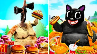 FAT CARTOON CAT VS FAT SIREN HEAD! Gmod Garry's Mod Sandbox