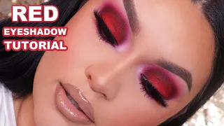 RED EYESHADOW & MAKEUP TUTORIAL