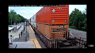 MONSTER BNSF Intermodal With 3 DPUs Roars Through, La Plata, MO